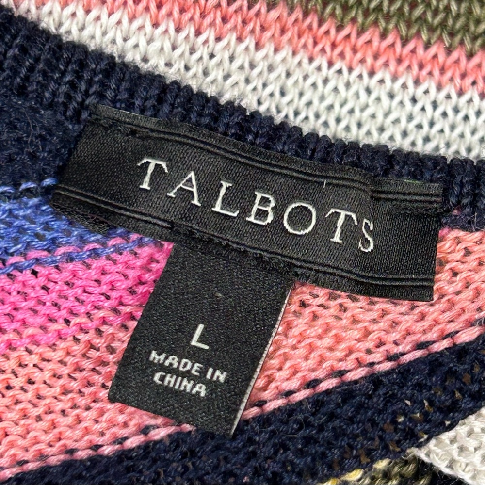 Talbots Knit‎ Top Size L Short Sleeve Round Lightweight 100% Linen Stripes - Picture 4 of 8